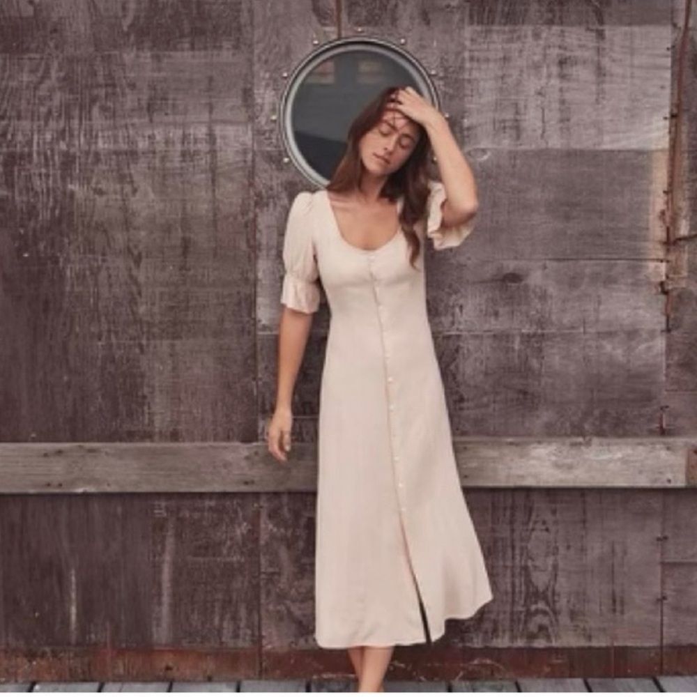 Christy Dawn Cream Midi Button-Front Dress